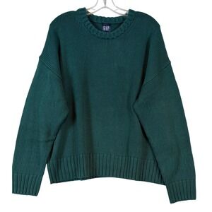 Gap Women •XXL• Shaker Stitch Crewneck Sweater Forest Green Preppy Dark Academia